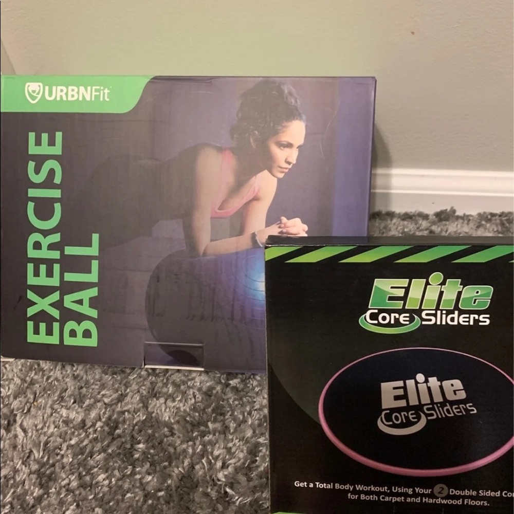 URBNFit exercise ball & 2pk EliteSportz core sliders